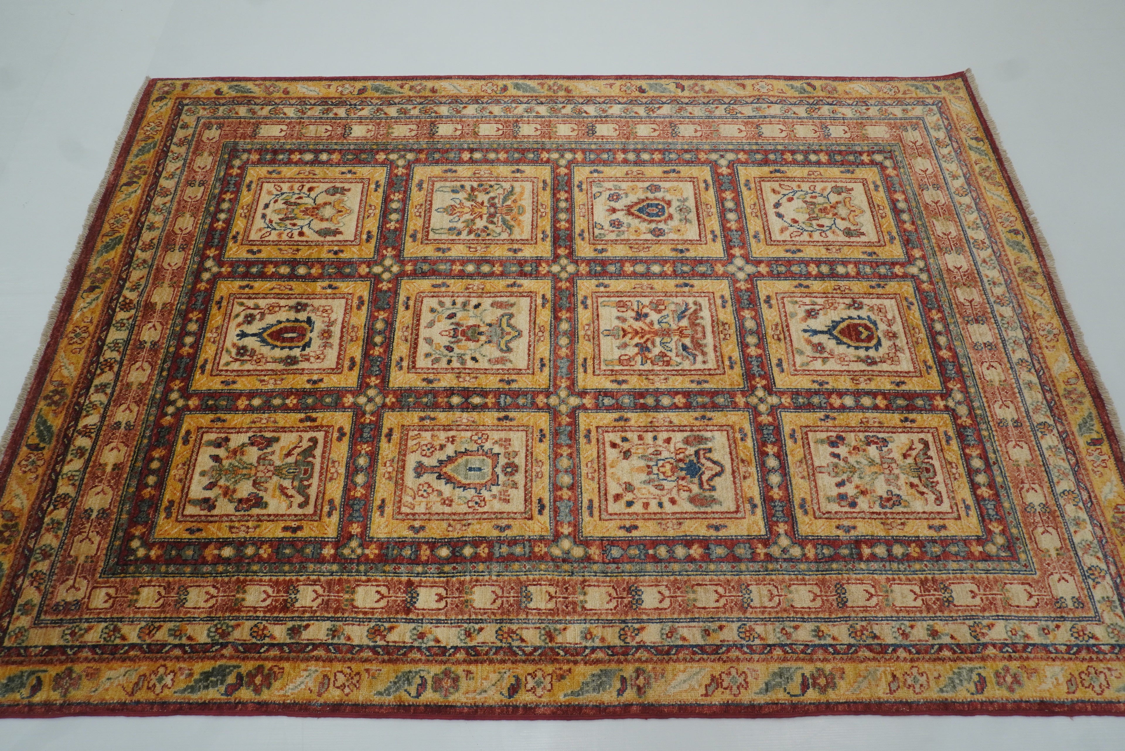 5x7 Beige Bakhtiar Afghan Hand-Knotted Oriental Rug - Yildiz Rugs