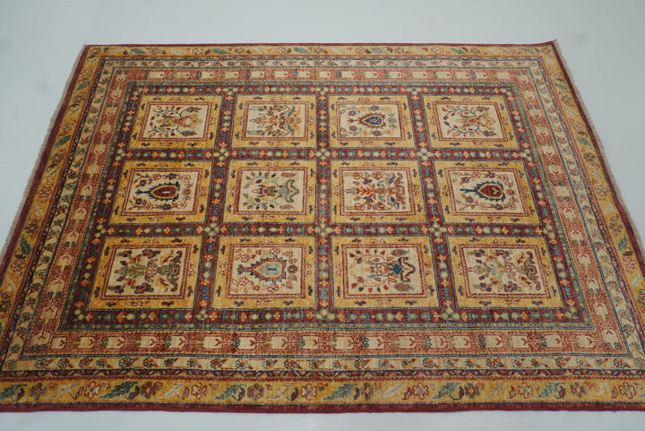 5x7 Beige Bakhtiar Afghan Hand-Knotted Oriental Rug - Yildiz Rugs
