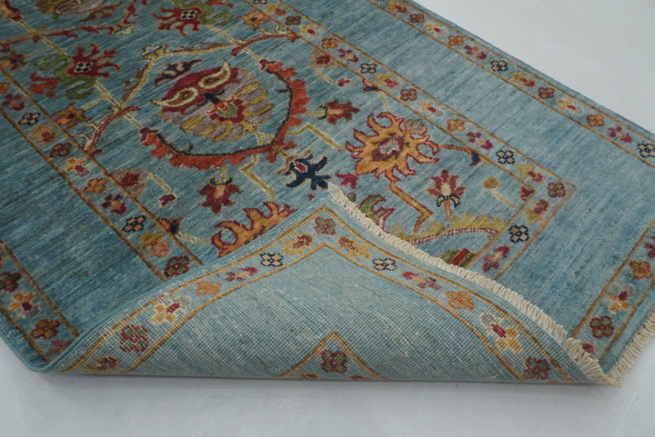 3 x 8 ft Blue Waziri Afghan Hand knotted Runner Rug