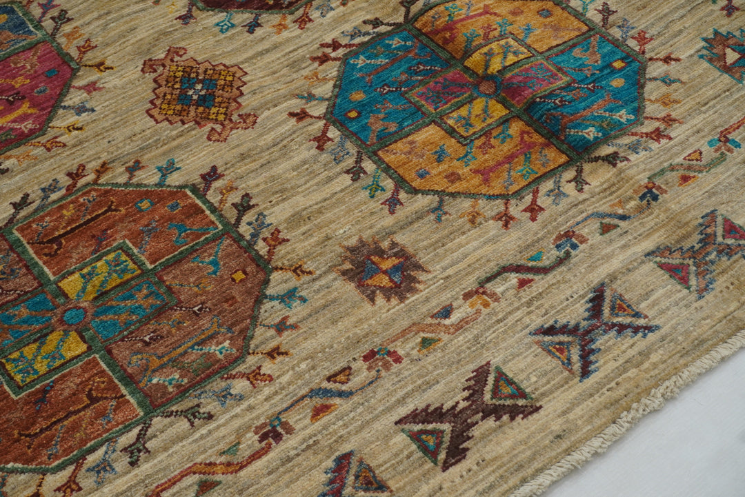 6x8 Beige Ersari Afghan Hand Knotted Rug