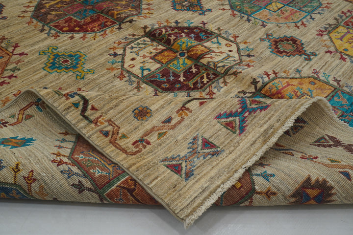 6x8 Beige Ersari Afghan Hand Knotted Rug