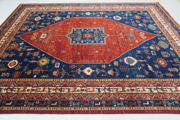 9x12 Red Navy Blue Tribal Gabbeh Nomad Qashqai Hand knotted Oriental Rug
