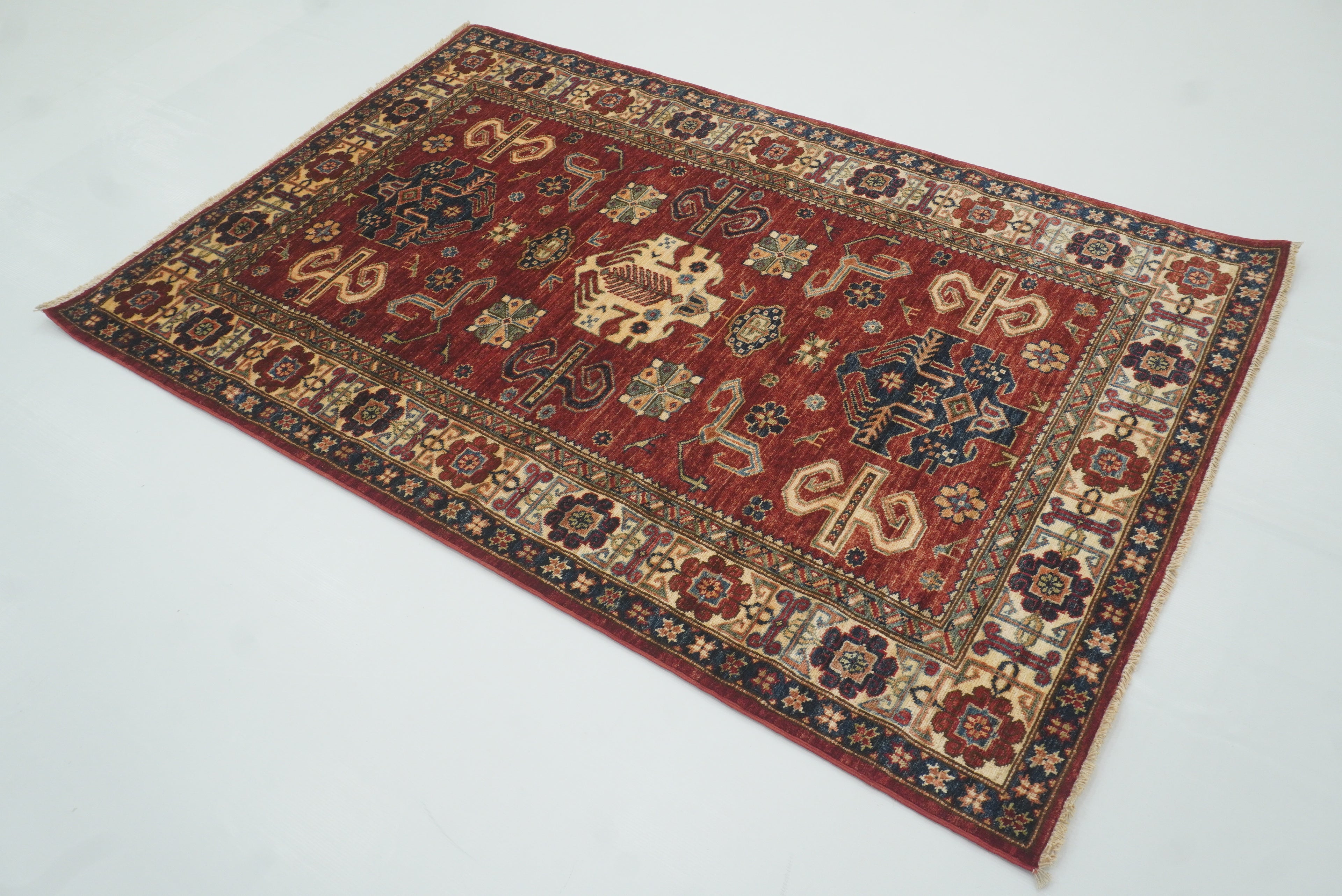 4x6 Red Kazak Hand Knotted Afghan Oriental Rug - Yildiz Rugs
