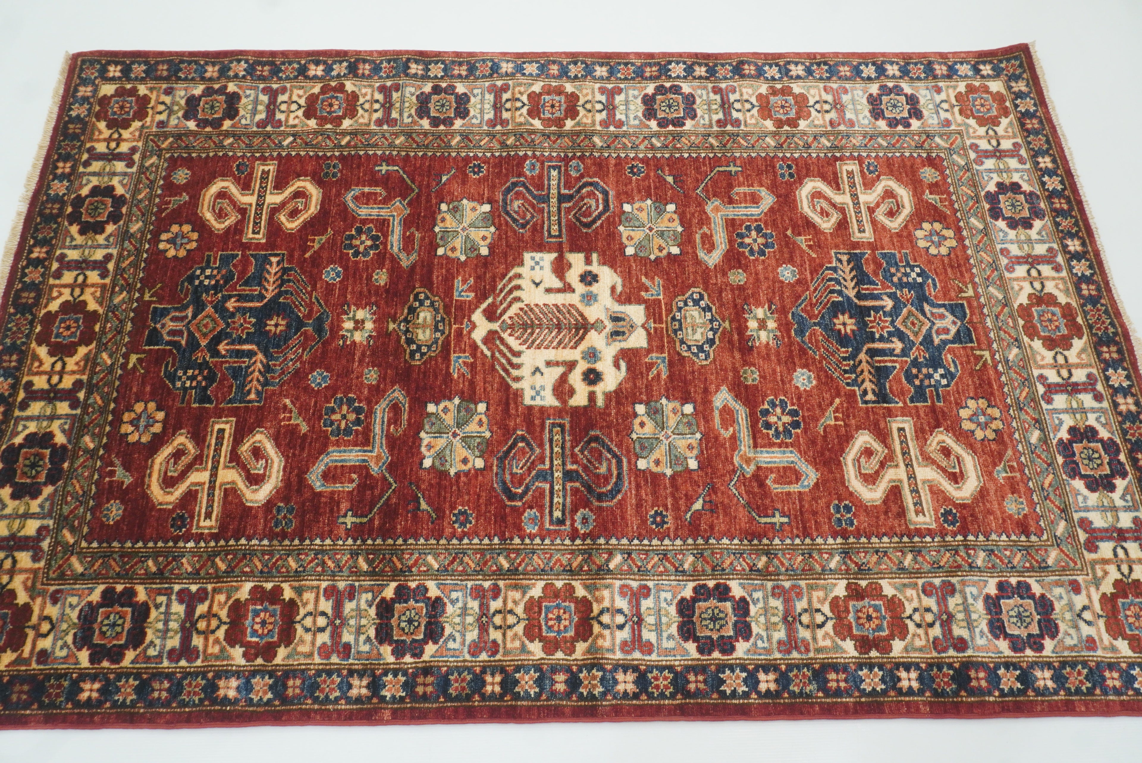 4x6 Red Kazak Hand Knotted Afghan Oriental Rug - Yildiz Rugs