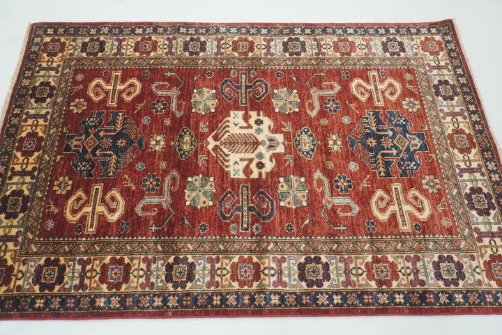 4x6 Red Kazak Hand Knotted Afghan Oriental Rug - Yildiz Rugs