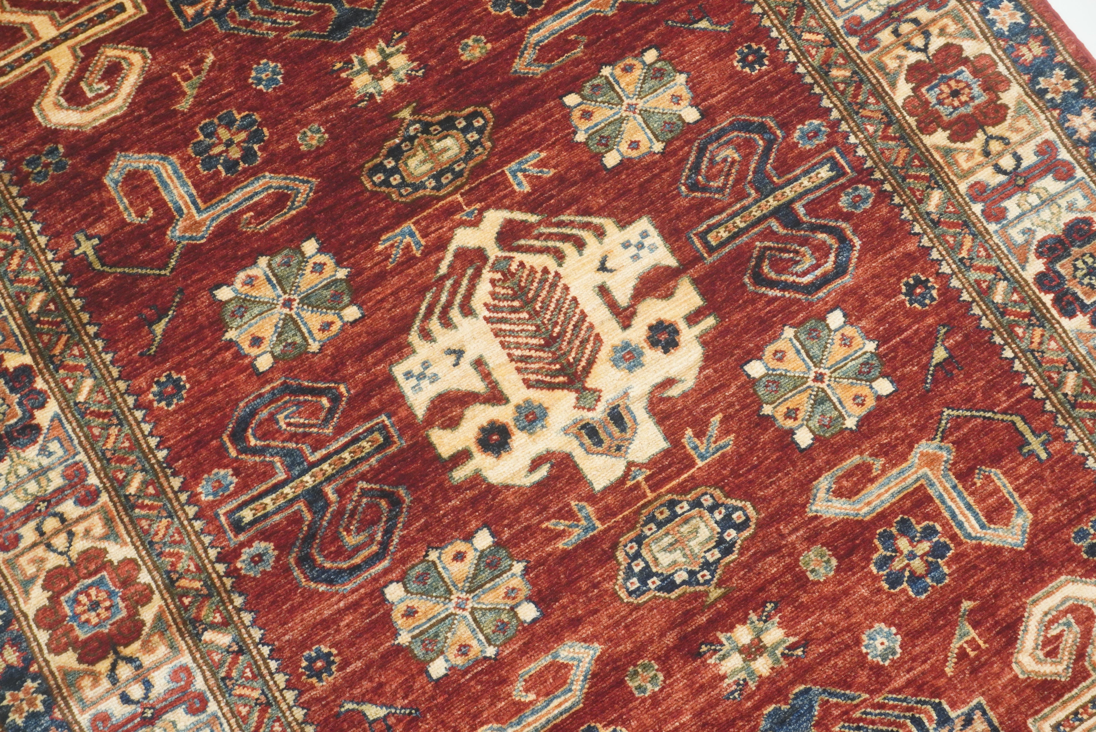 4x6 Red Kazak Hand Knotted Afghan Oriental Rug - Yildiz Rugs