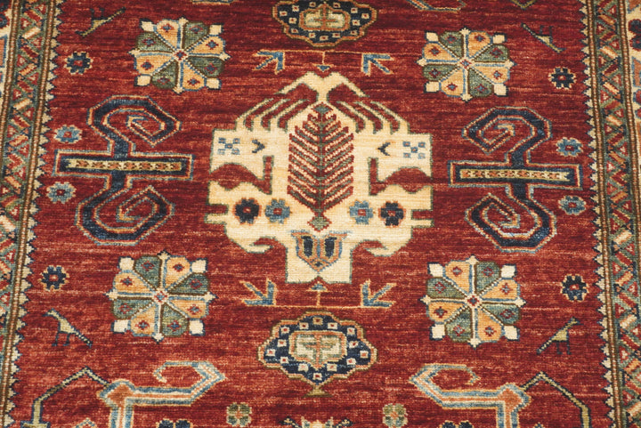 4x6 Red Kazak Hand Knotted Afghan Oriental Rug - Yildiz Rugs