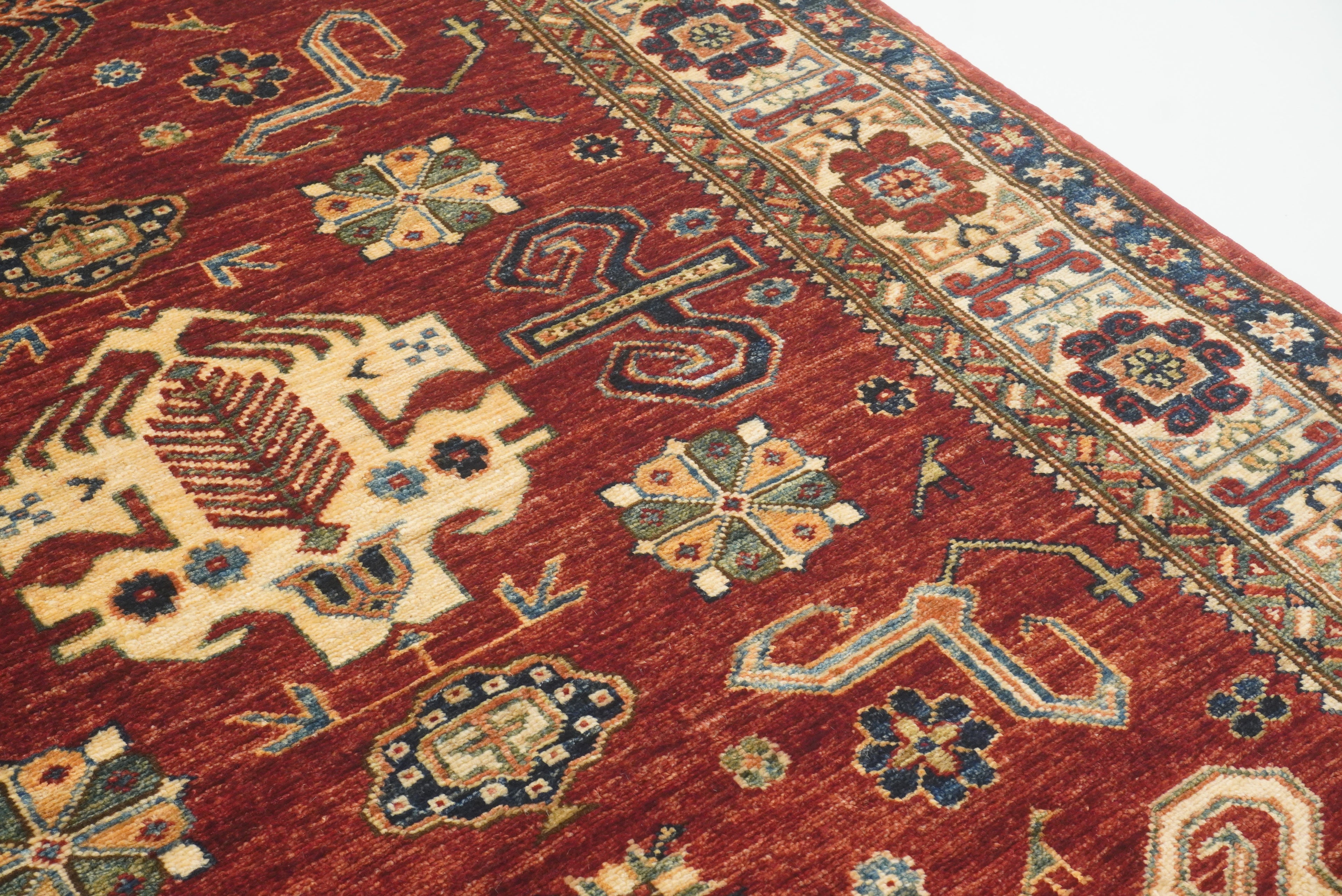 4x6 Red Kazak Hand Knotted Afghan Oriental Rug - Yildiz Rugs