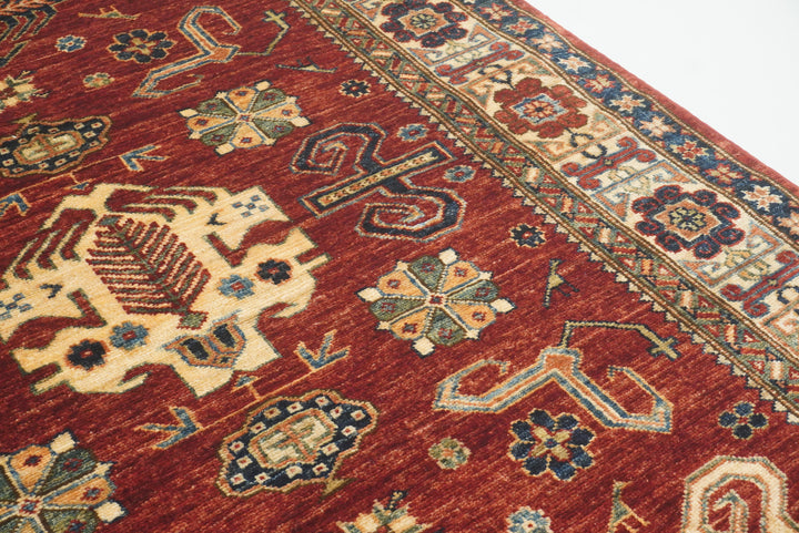 4x6 Red Kazak Hand Knotted Afghan Oriental Rug - Yildiz Rugs