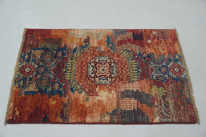 2x3 Blue Turkish Mamluk Hand knotted Modern Rug