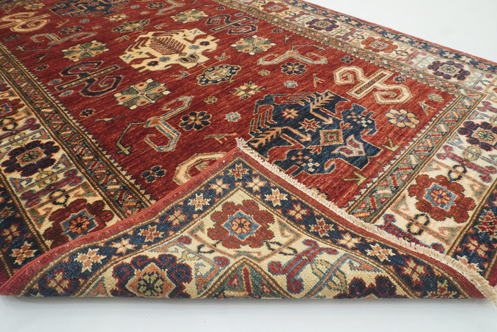 4x6 Red Kazak Hand Knotted Afghan Oriental Rug - Yildiz Rugs