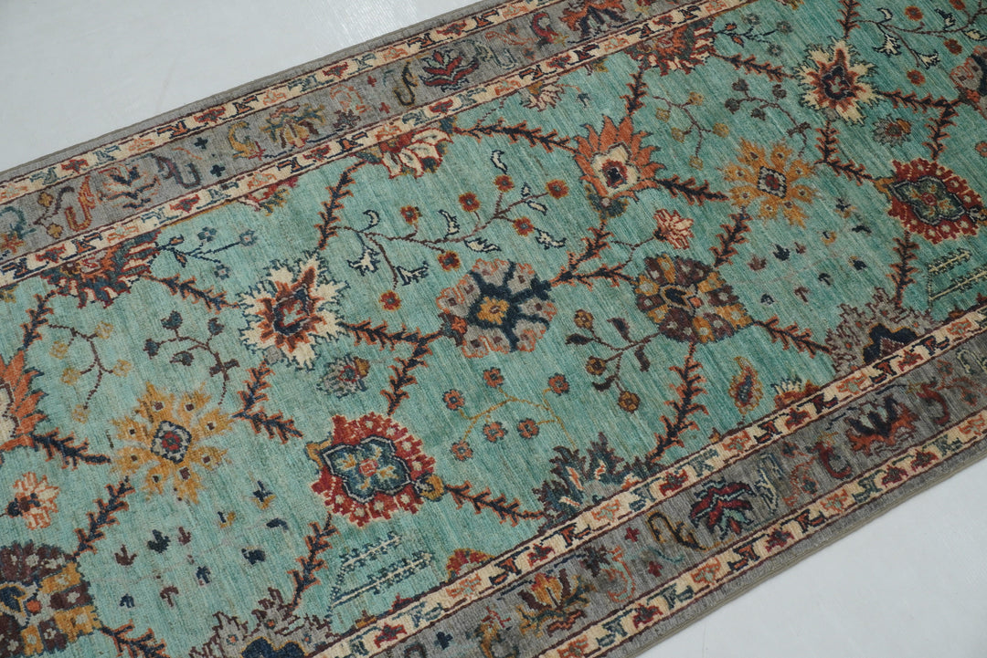 10 ft Turquoise Blue Waziri Afghan Hand knotted Runner Rug