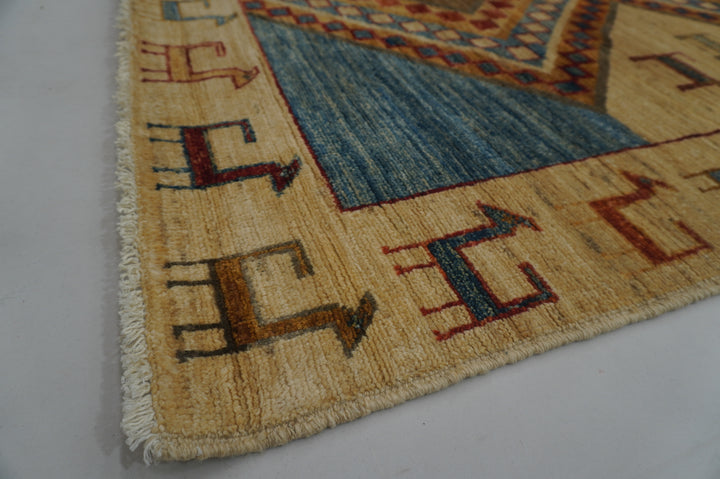 6x8 Beige Tribal Gabbeh Afghan Handmade Rug - Yildiz Rugs