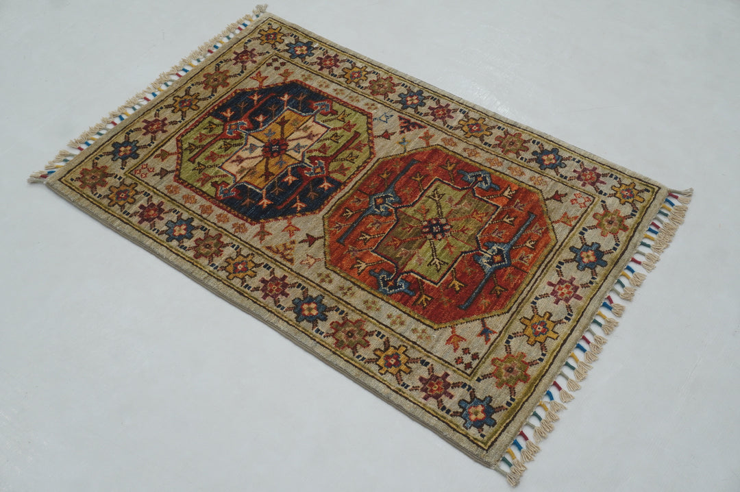 2x3 Gray Ersari Afghan Hand knotted Rug