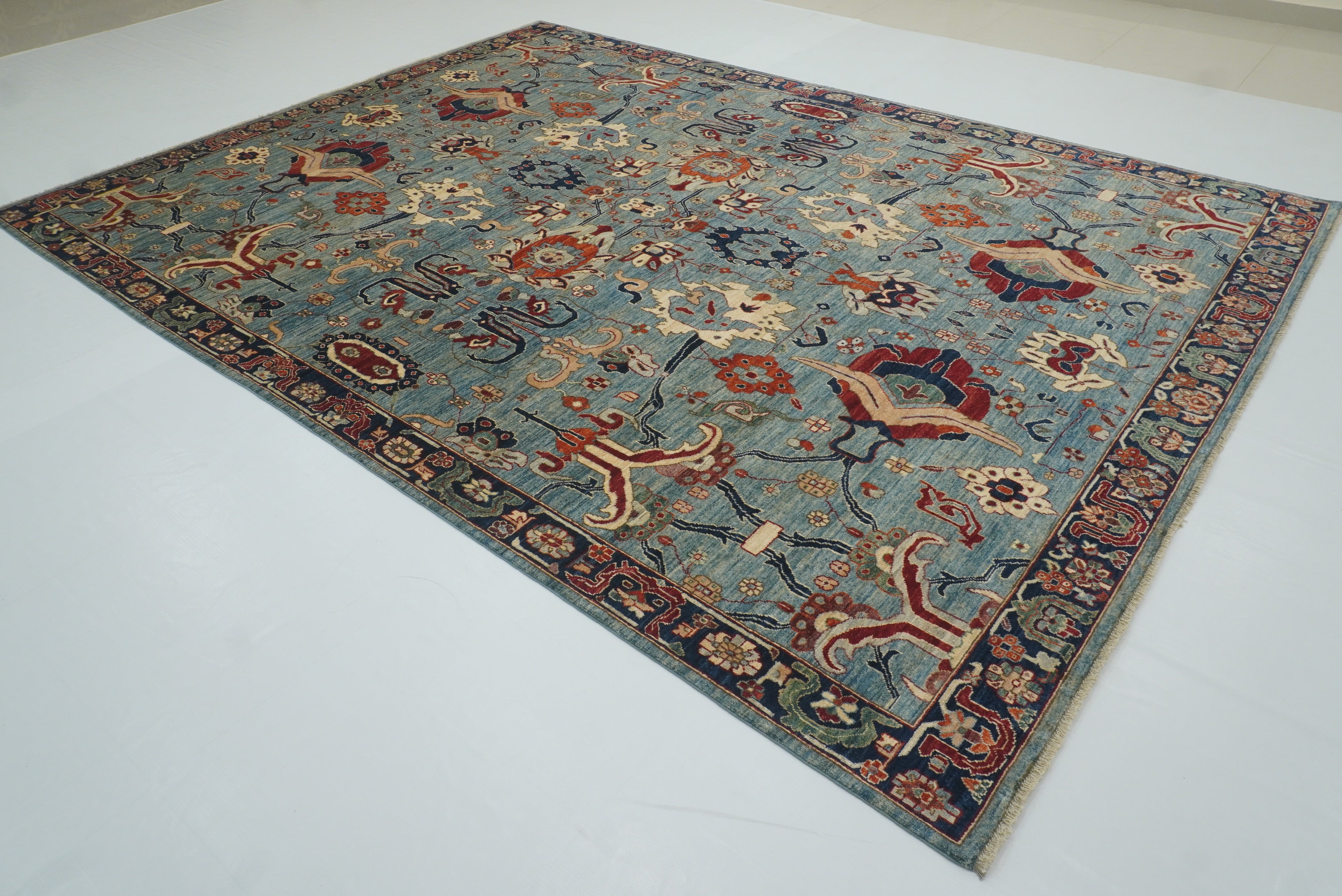 9x12 Blue Heriz Hand Knotted Afghan Wool Oriental Rug - Yildiz Rugs