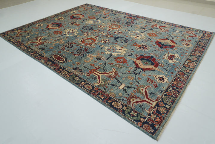 9x12 Blue Heriz Hand Knotted Afghan Wool Oriental Rug - Yildiz Rugs