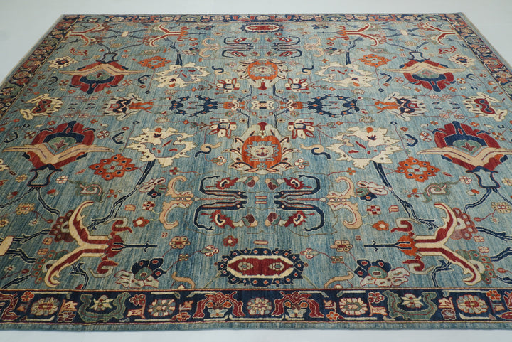 9x12 Blue Heriz Hand Knotted Afghan Wool Oriental Rug - Yildiz Rugs