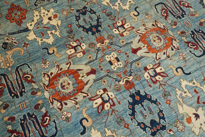 9x12 Blue Heriz Hand Knotted Afghan Wool Oriental Rug - Yildiz Rugs