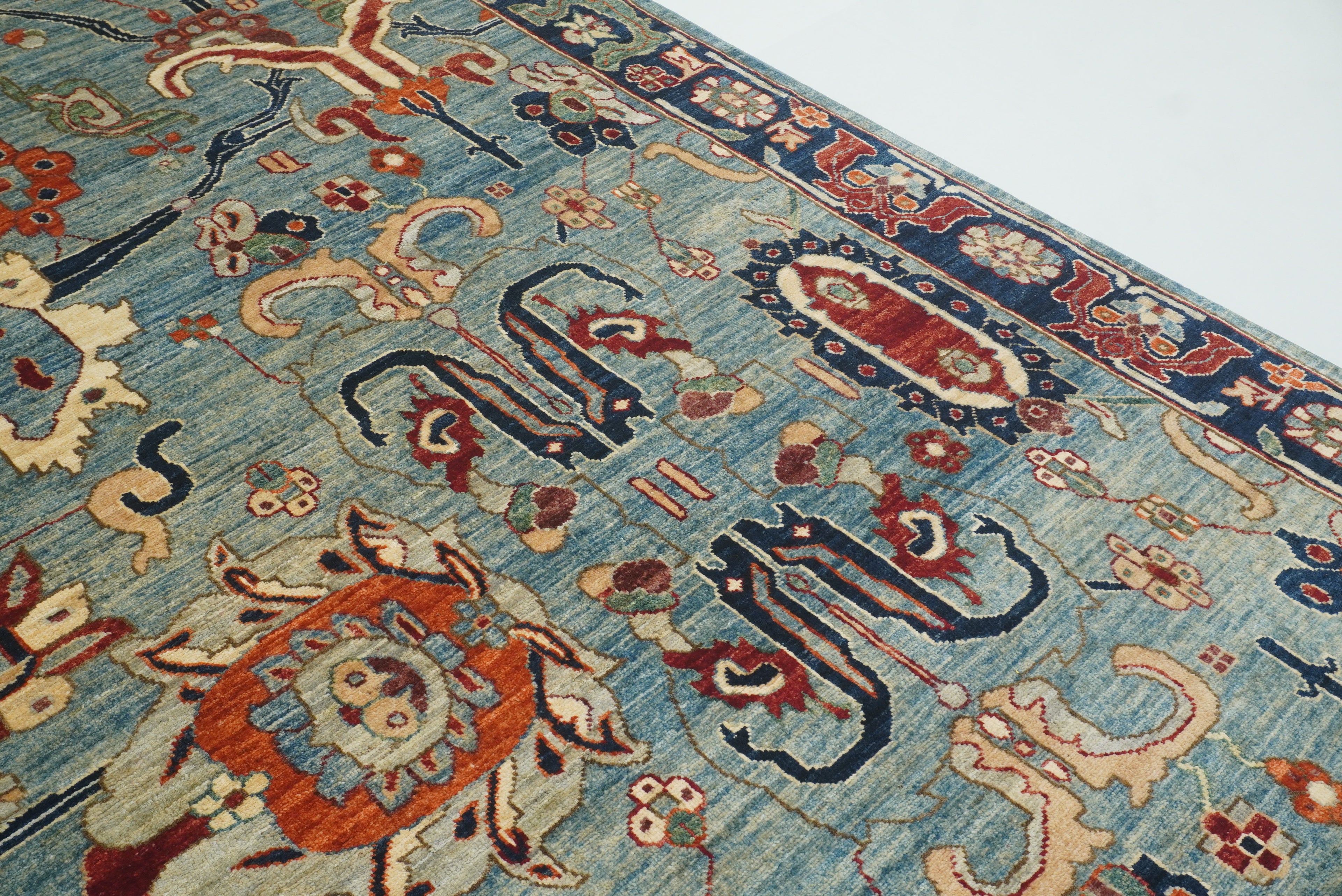 9x12 Blue Heriz Hand Knotted Afghan Wool Oriental Rug - Yildiz Rugs