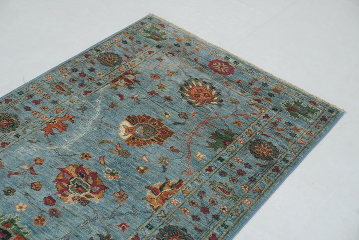 10 ft Soft Blue Waziri Afghan Hand knotted Runner Rug