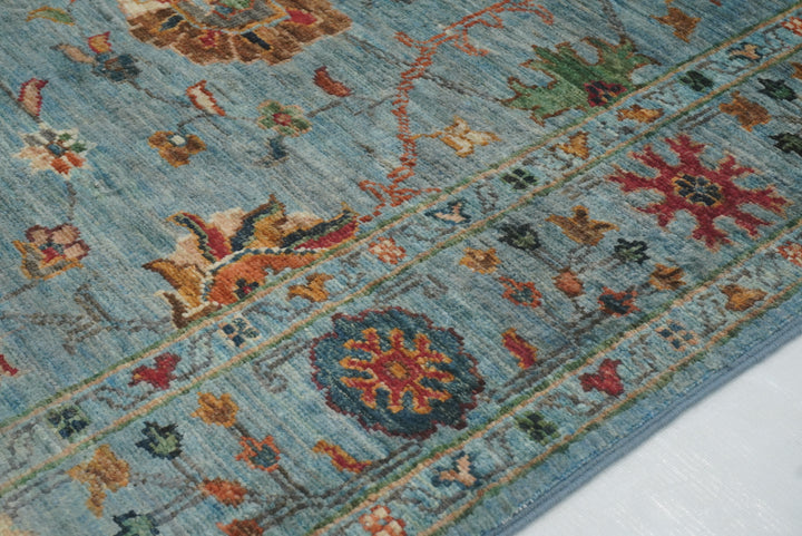 10 ft Soft Blue Waziri Afghan Hand knotted Runner Rug