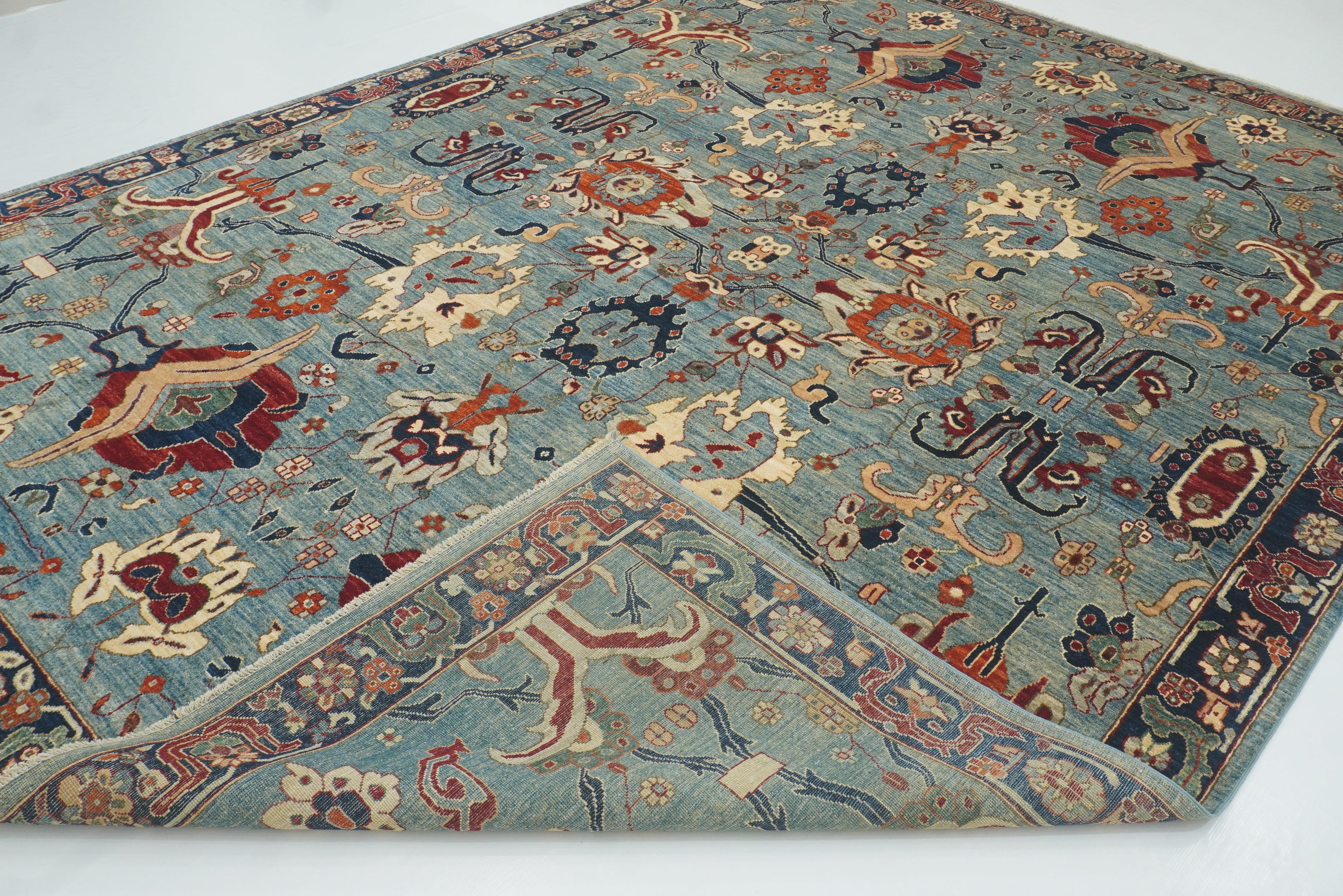 9x12 Blue Heriz Hand Knotted Afghan Wool Oriental Rug - Yildiz Rugs