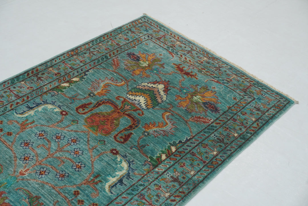 Sold 8 ft Turquoise Greenish Blue Waziri Afghan Hand knotted Runner Rug