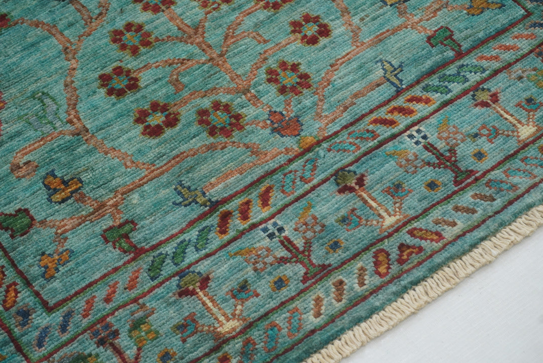 Sold 8 ft Turquoise Greenish Blue Waziri Afghan Hand knotted Runner Rug