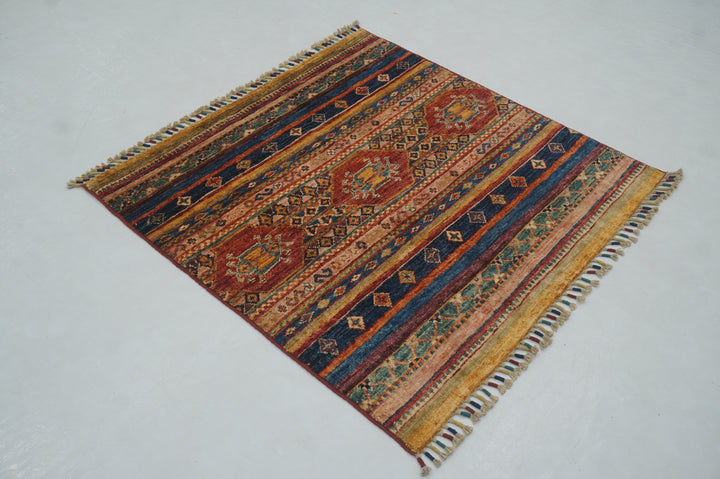 3x3 Blue Tribal Afghan Square Rug