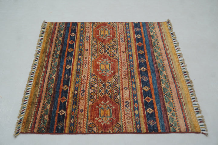 3x3 Blue Tribal Afghan Square Rug