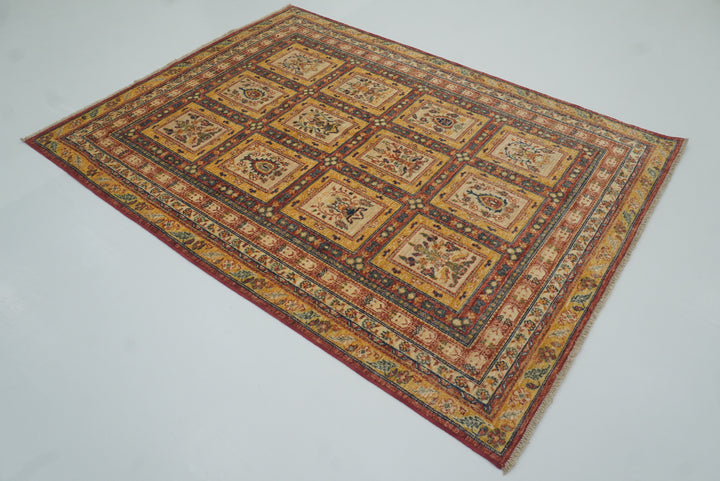 5x7 Beige Bakhtiar Afghan Hand-Knotted Wool Oriental Rug - Yildiz Rugs