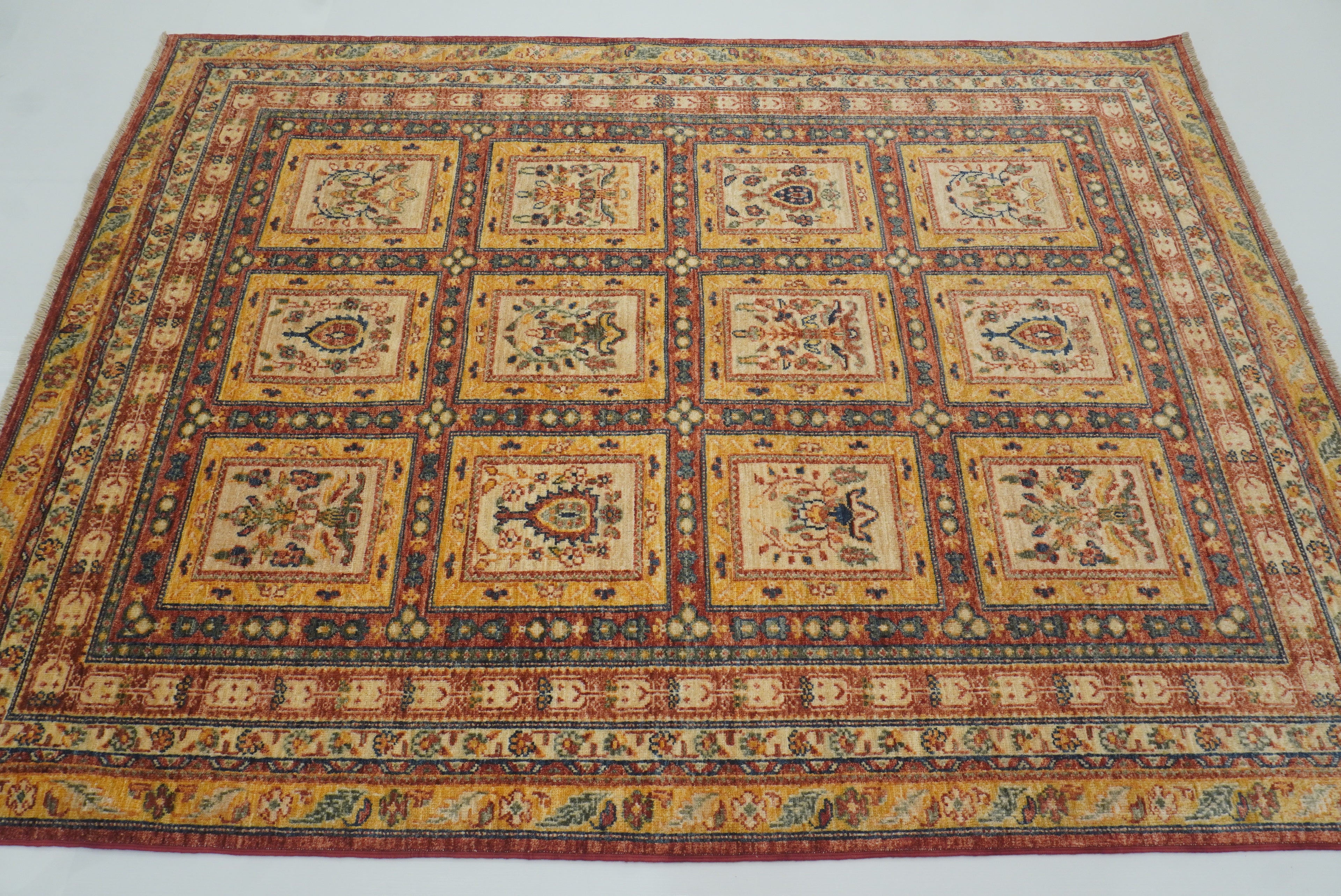 5x7 Beige Bakhtiar Afghan Hand-Knotted Wool Oriental Rug - Yildiz Rugs