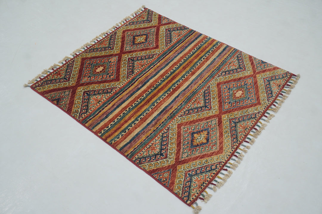 3x3 Tribal Red Afghan Square Rug