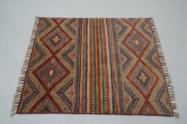 3x3 Tribal Red Afghan Square Rug