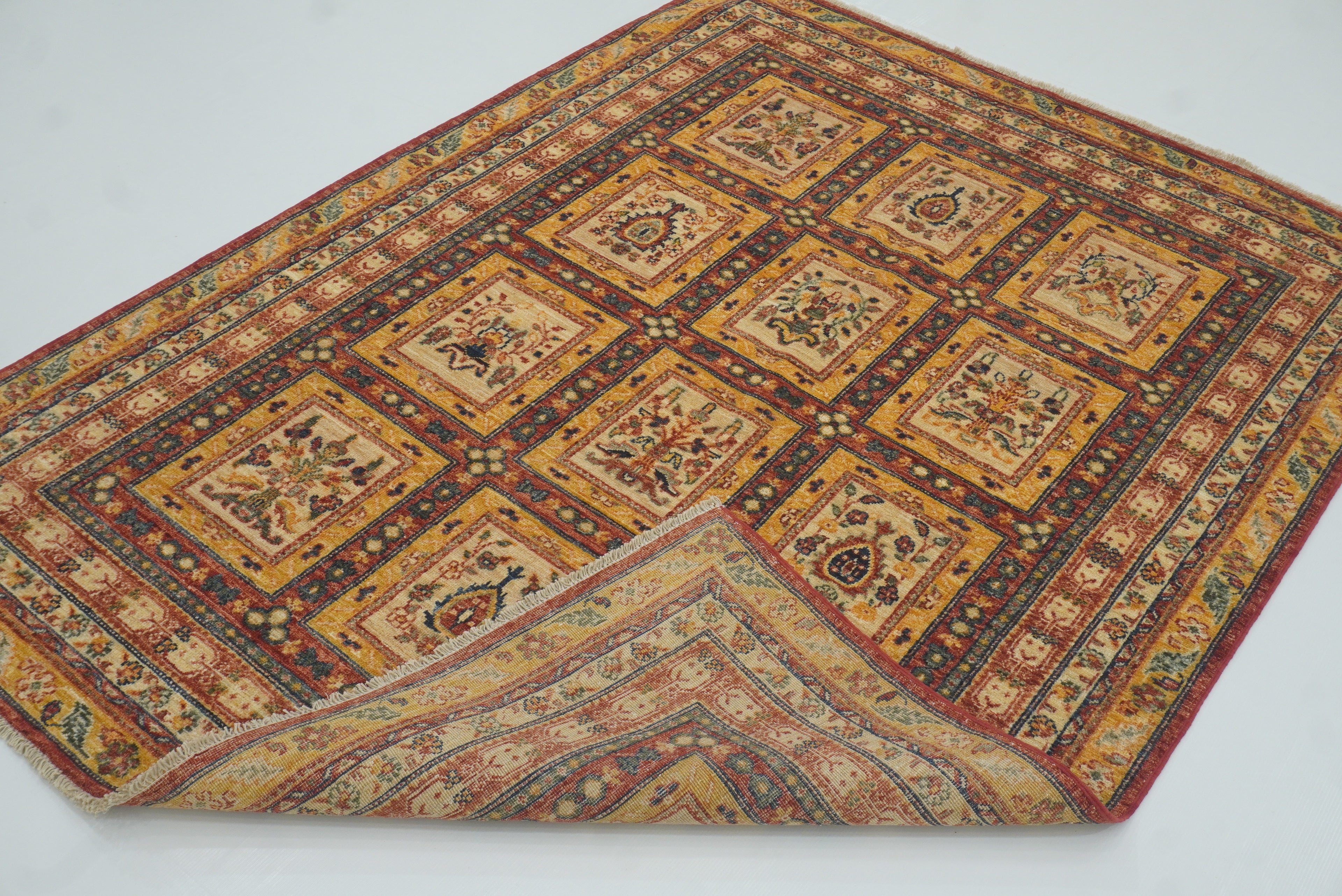 5x7 Beige Bakhtiar Afghan Hand-Knotted Wool Oriental Rug - Yildiz Rugs