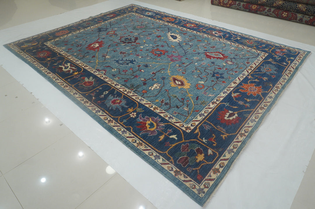 9x12 Blue Hand knotted Afghan Oushak Rug