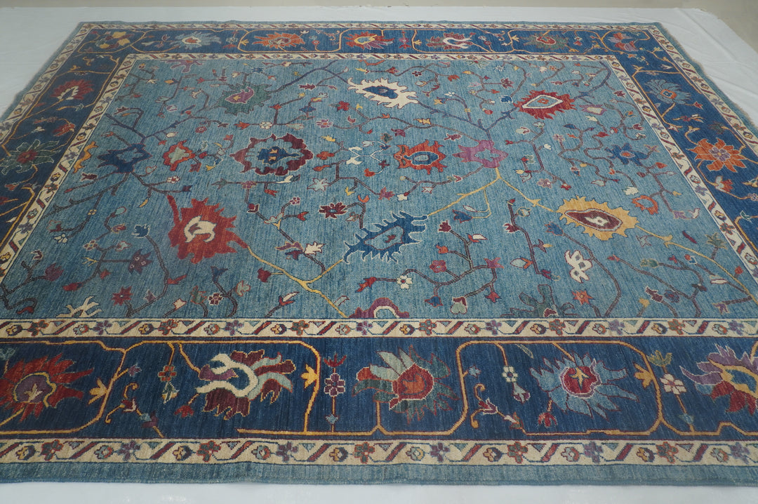 9x12 Blue Hand knotted Afghan Oushak Rug