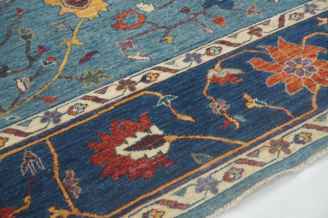 9x12 Blue Hand knotted Afghan Oushak Rug