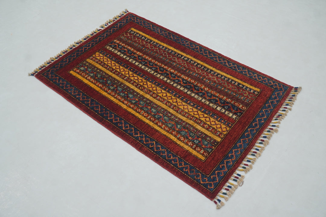 3x4 Red Shawl Pattern Hand knotted Turkish Rug