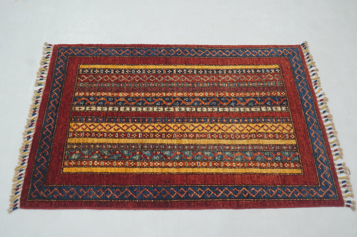 3x4 Red Shawl Pattern Hand knotted Turkish Rug