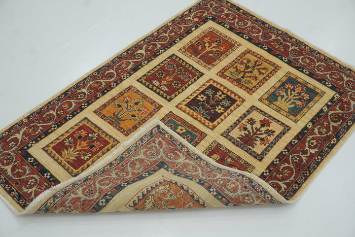 3x5 Beige Bakhtiar Hand Knotted Afghan Wool Oriental Rug - Yildiz Rugs