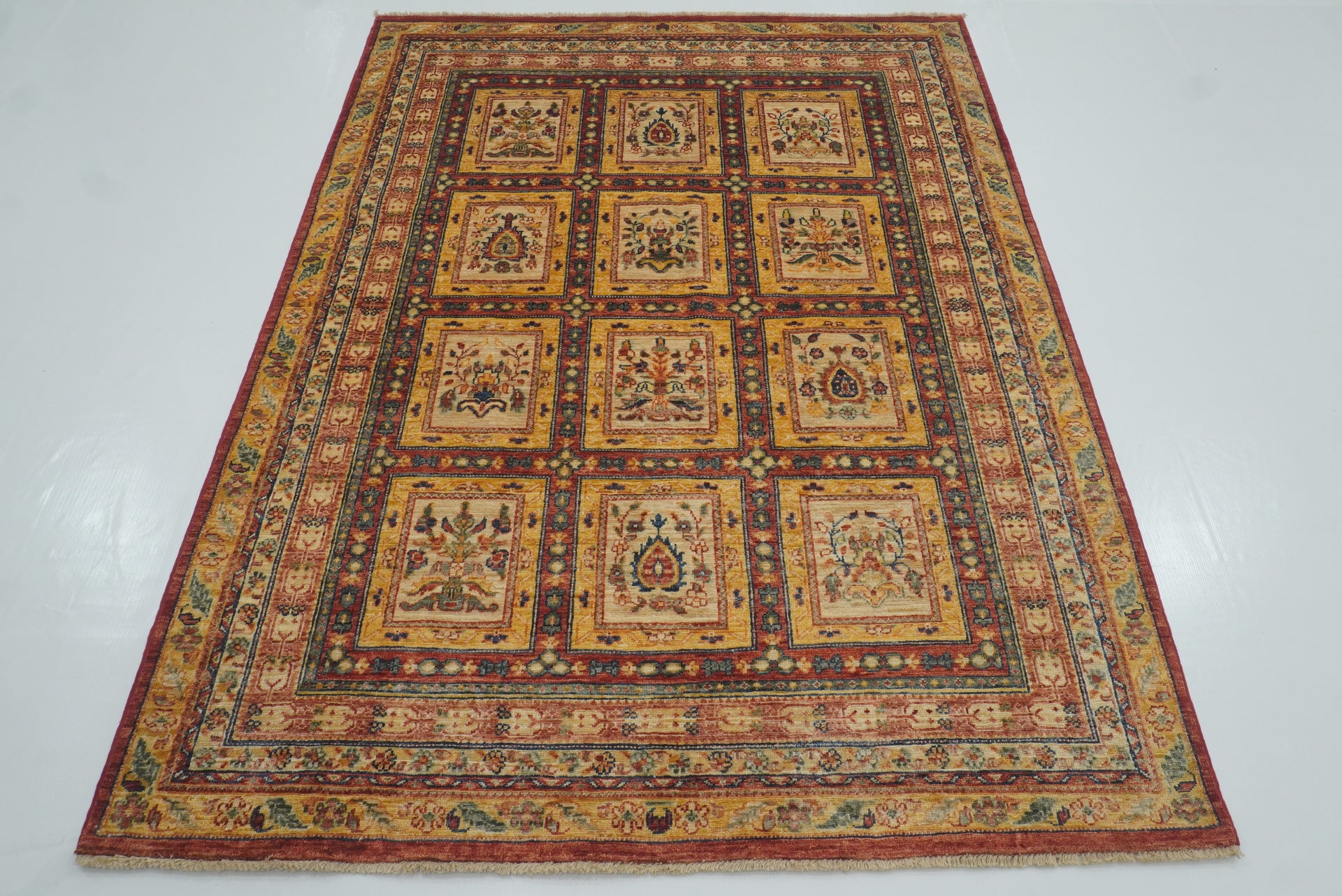 5x6 Red Beige Vintage Bakhtiar Afghan Hand knotted Rug - Yildiz Rugs