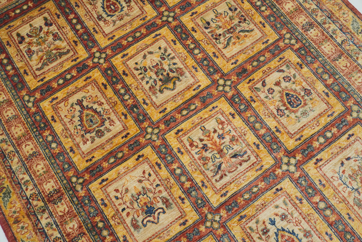 5x6 Red Beige Vintage Bakhtiar Afghan Hand knotted Rug - Yildiz Rugs