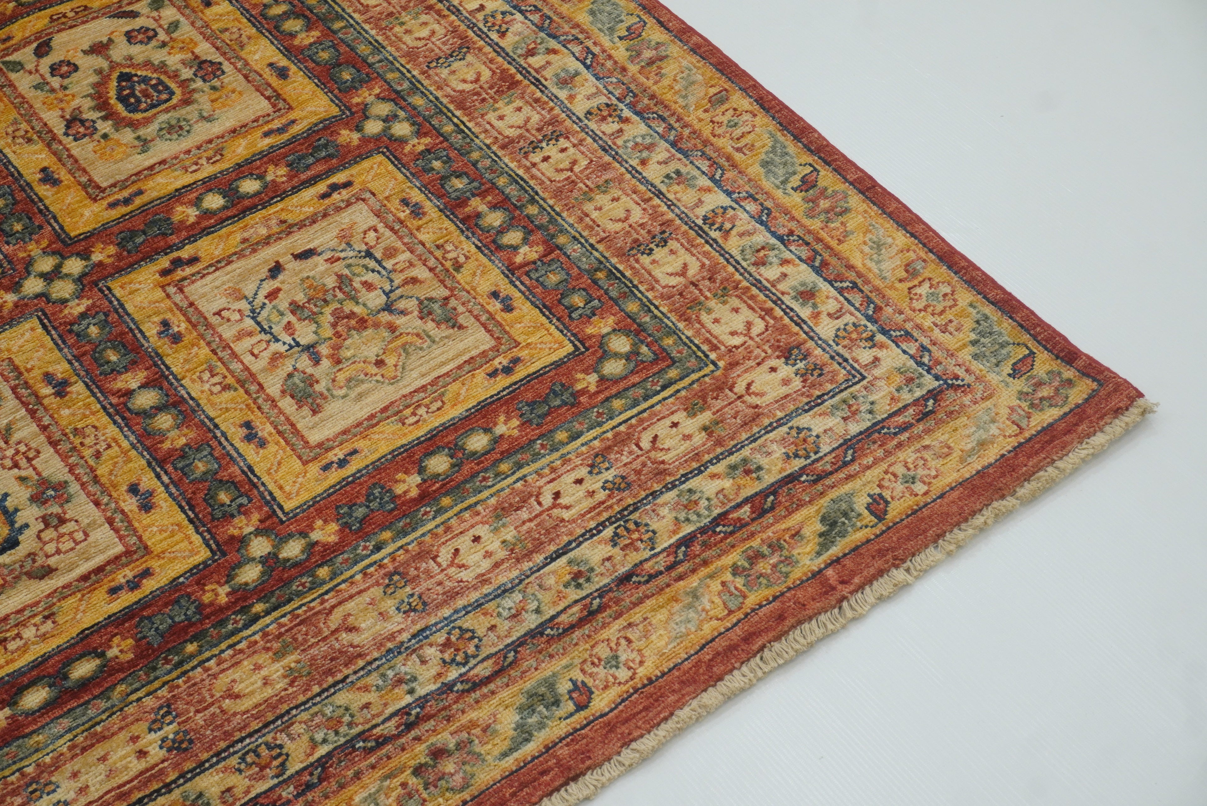 5x6 Red Beige Vintage Bakhtiar Afghan Hand knotted Rug - Yildiz Rugs
