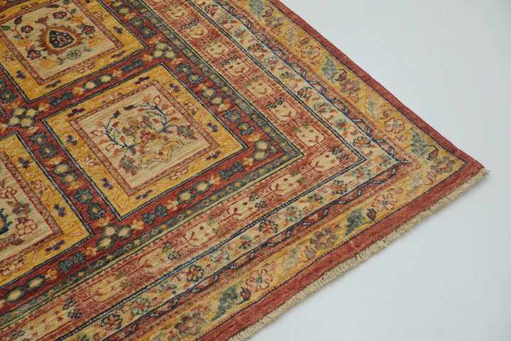 5x6 Red Beige Vintage Bakhtiar Afghan Hand knotted Rug - Yildiz Rugs