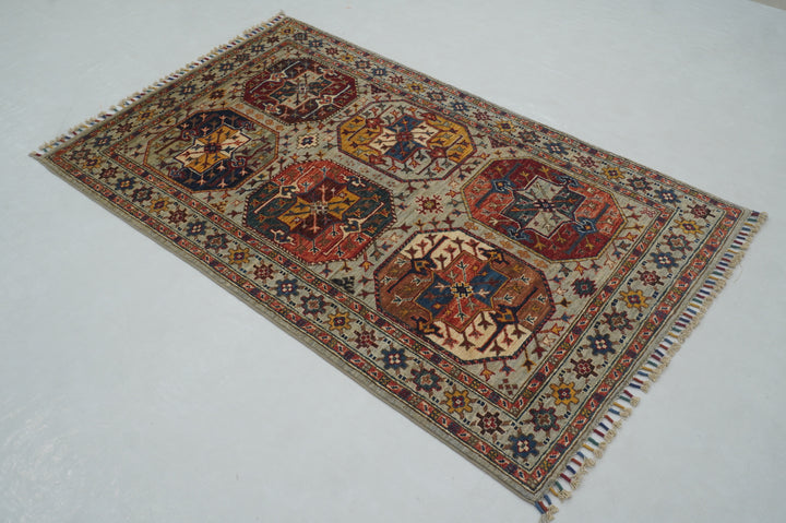 3x5 Gray Afghan Ersari Afghan Hand knotted Oriental Rug