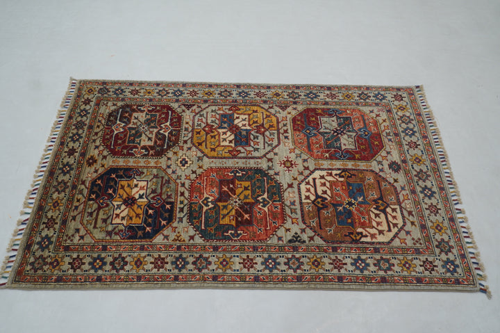 3x5 Gray Afghan Ersari Afghan Hand knotted Oriental Rug