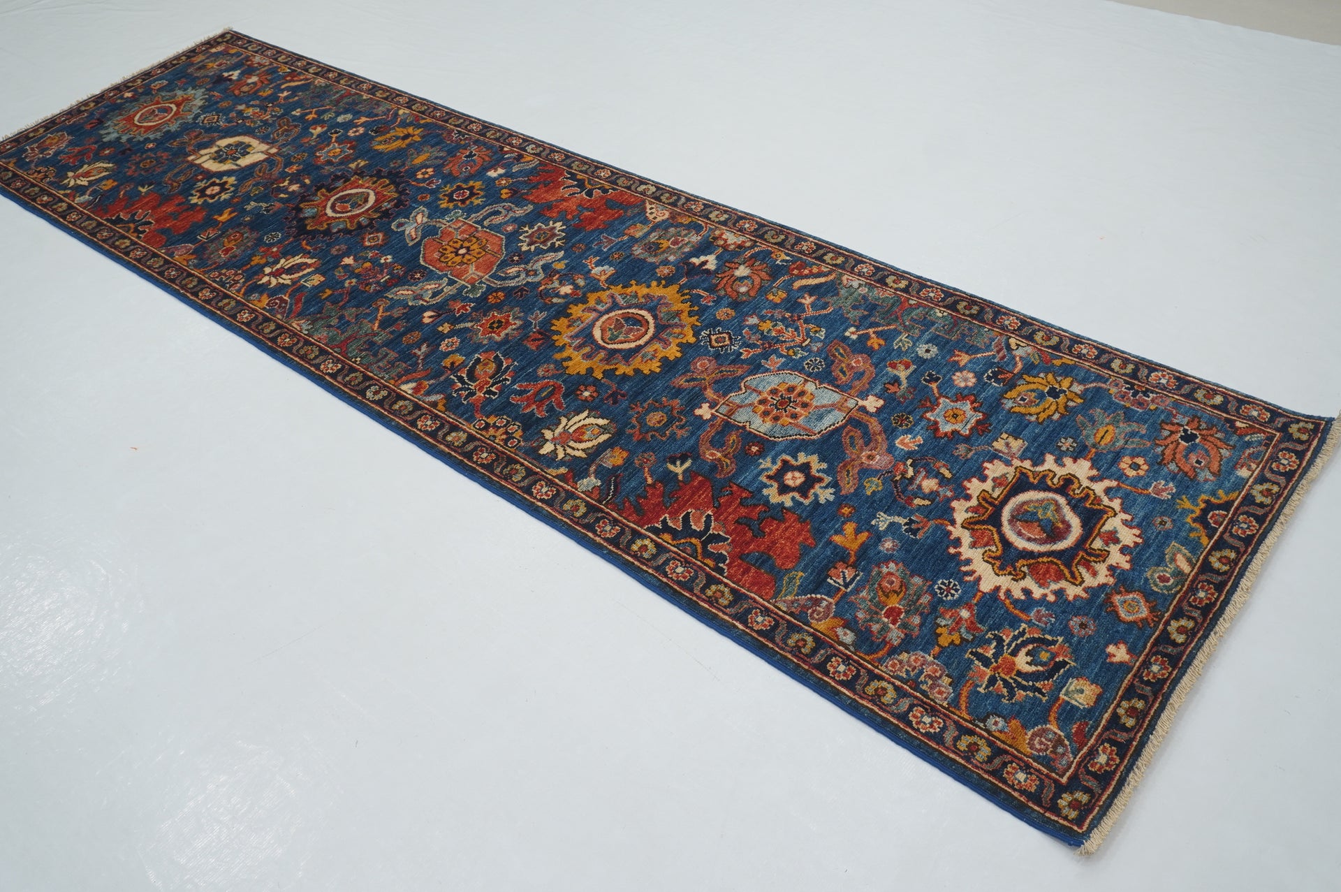 10 ft Navy Blue Bidjar Afghan Hand knotted Oriental Runner Rug - Yildiz Rugs