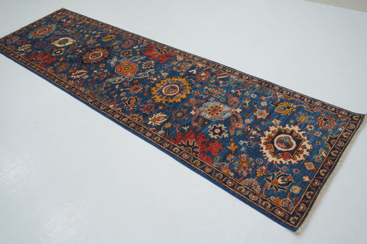 10 ft Navy Blue Bidjar Afghan Hand knotted Oriental Runner Rug - Yildiz Rugs