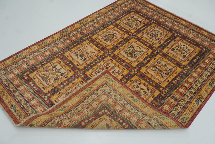 5x6 Red Beige Vintage Bakhtiar Afghan Hand knotted Rug - Yildiz Rugs